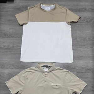 Denim-and-flower Men's Cream and Tan Polo-shirts